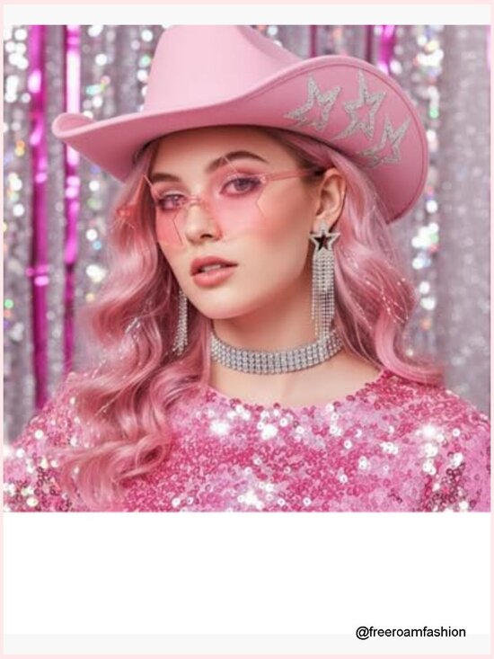 Cowgirl Hat Necklace Earrings Sunglasses Set Rhinestone Star Felt Hat